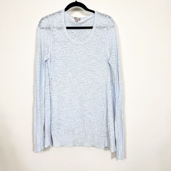 J.jill Women Blue Open-Knit Tunic Scoop Neck Top Cotton Breathable Size Medium - Picture 1 of 9